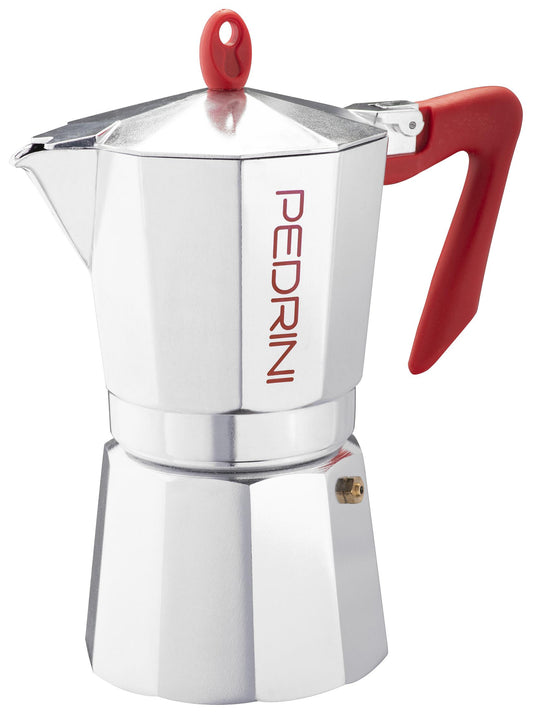 Pedrini Aluminium Polished 9 Cup Coffee Maker - Red