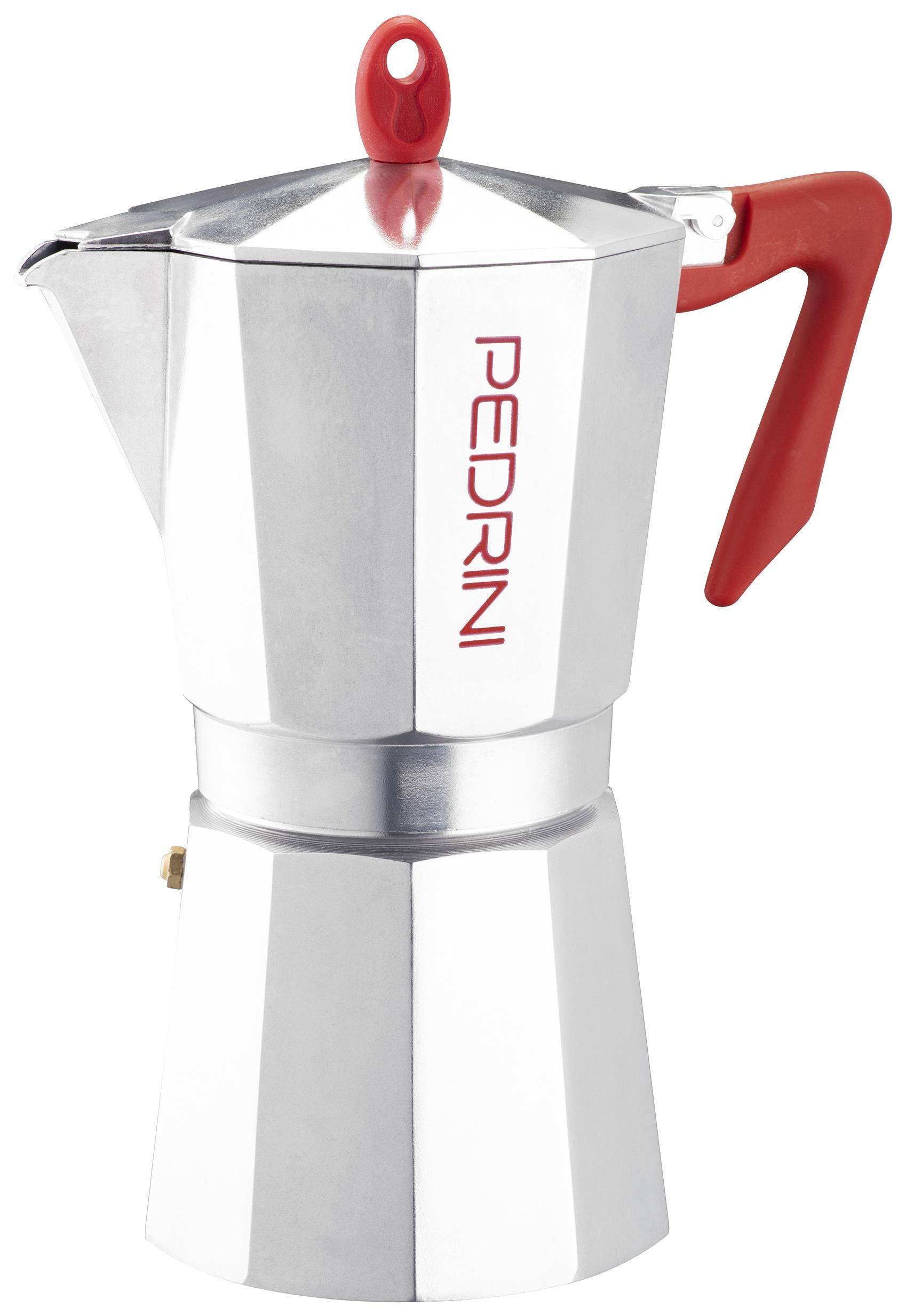 Pedrini Aluminium Polished  12 Cup Coffee Maker- Red
