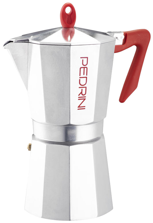 Pedrini Aluminium Polished  12 Cup Coffee Maker- Red