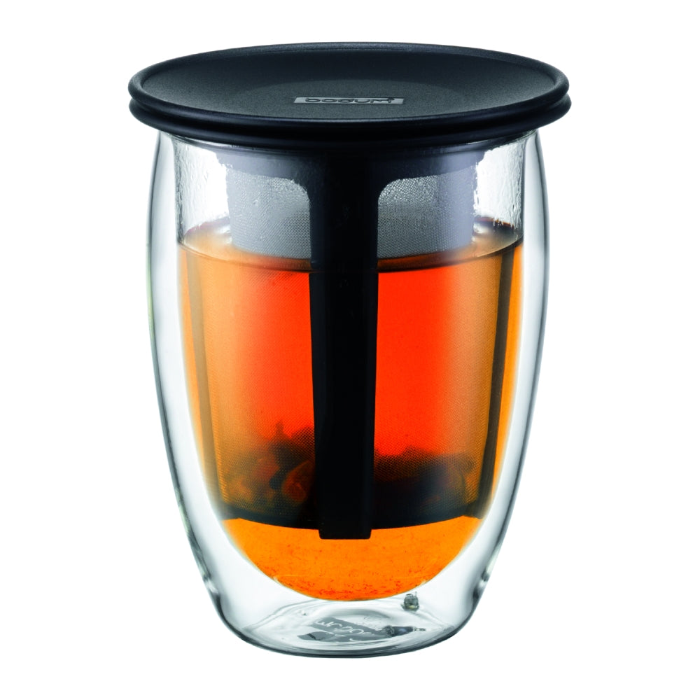 Tea for One Double Wall Glass with Tea Strainer 0.35L Black Main image